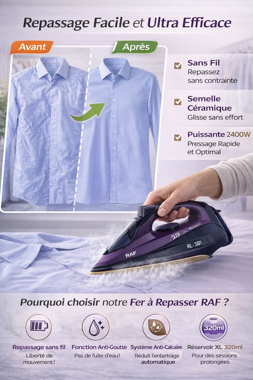 👔 Fer à Repasser Vapeur Sans Fil 2400W